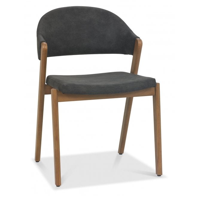 Bentley Designs Camden Rustic Oak Dining Chair in Dark Grey Faux Leather (Pair)