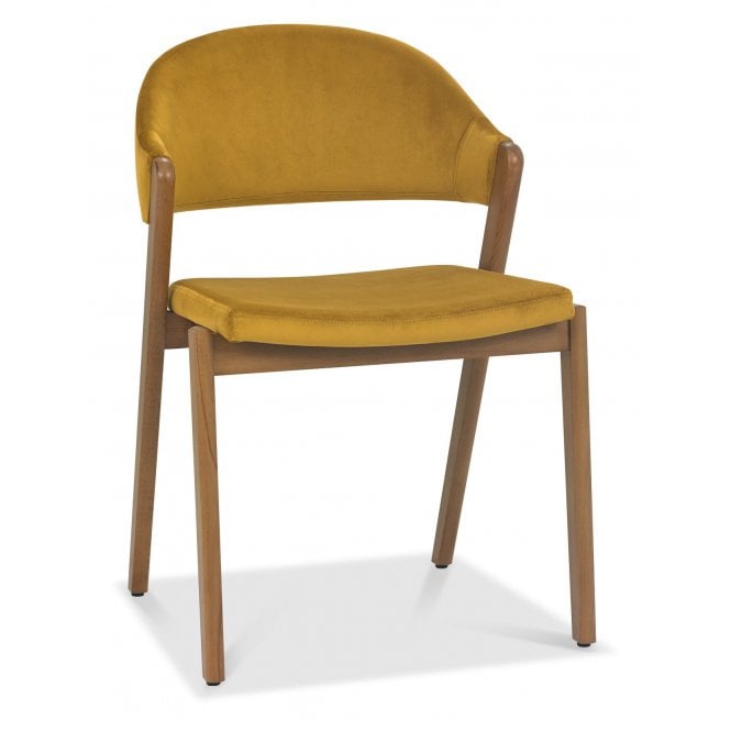 Bentley Designs Camden Rustic Oak Dining Chair in Mustard Velvet (Pair)