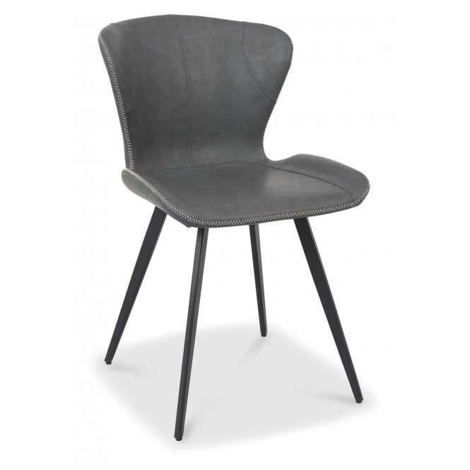 Bentley Designs Garcia - Dark Grey Vintage Faux Leather Chair with Black Legs (Pair)