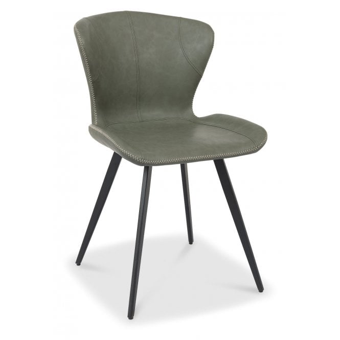 Bentley Designs Garcia - Olive Vintage Faux Leather Chair with Black Legs (Pair)