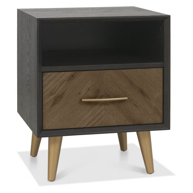 Bentley Designs Sienna 1 Drawer Bedside - Fumed Oak & Peppercorn