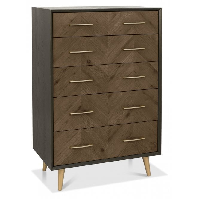 Bentley Designs Sienna 5 Drawer Chest - Fumed Oak & Peppercorn