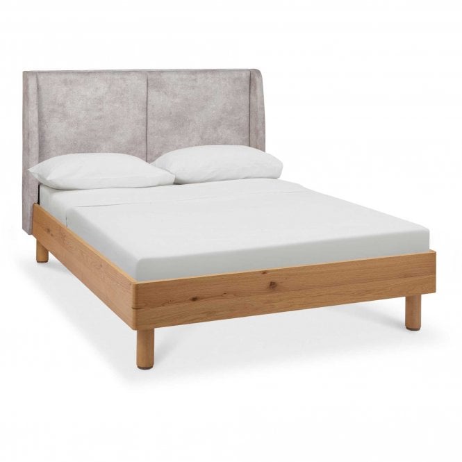 Bentley Designs Vega Knotty Oak & Weathered Oak Pearl Velvet Bed Frame