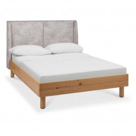 Bentley Designs Vega Knotty Oak & Weathered Oak Pearl Velvet Bed Frame