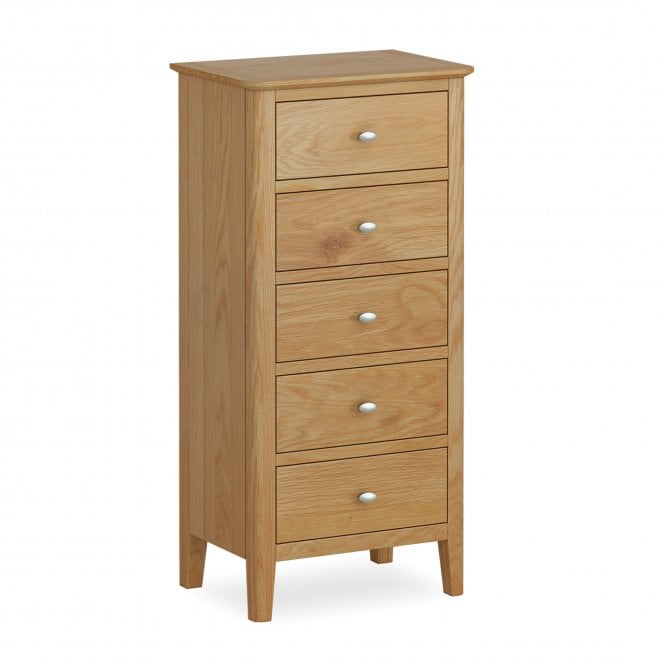 Beverley Oak 5 Drawer Tallboy