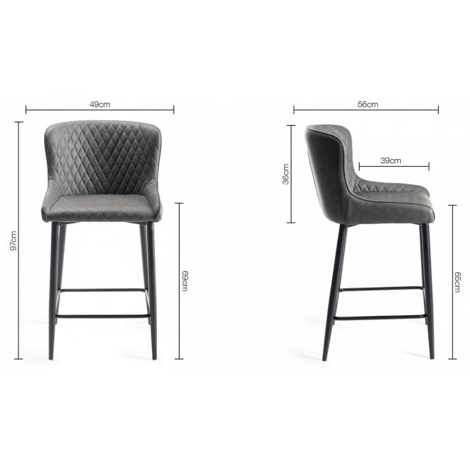 Diamond Stitch Grey Faux Leather Bar Stools with Black Legs (Pair)