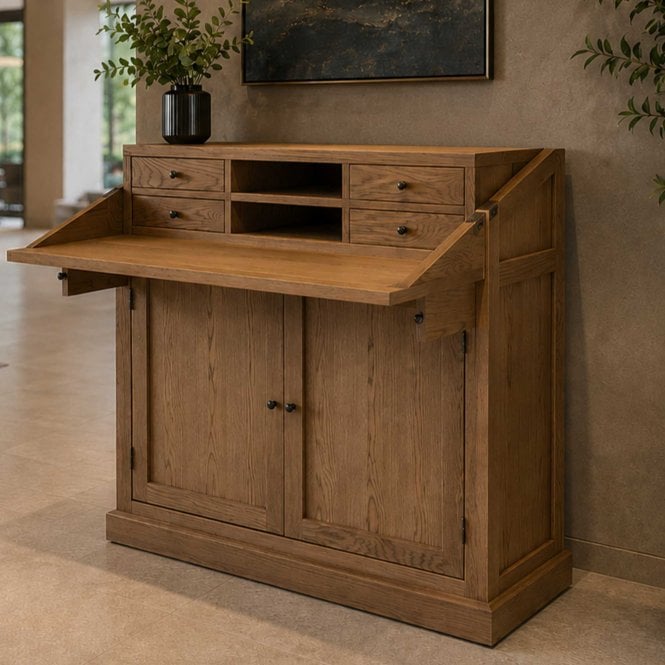 Flip Top Campaign Desk - Grey Oiled Finish