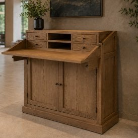 Flip Top Campaign Desk - Grey Oiled Finish