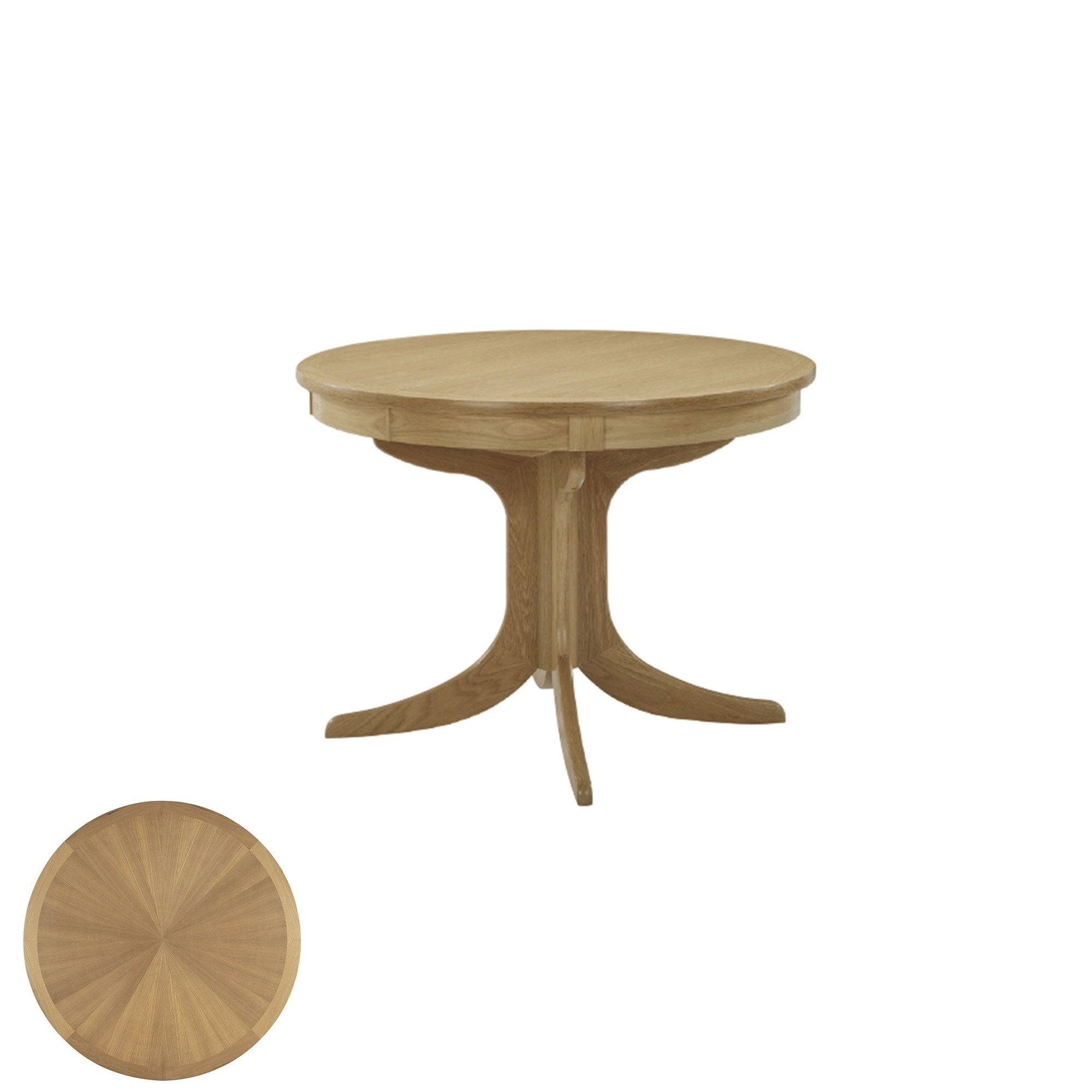 Nathan Shades Oak Circular Dining Table With Sunburst Top on Pedestal