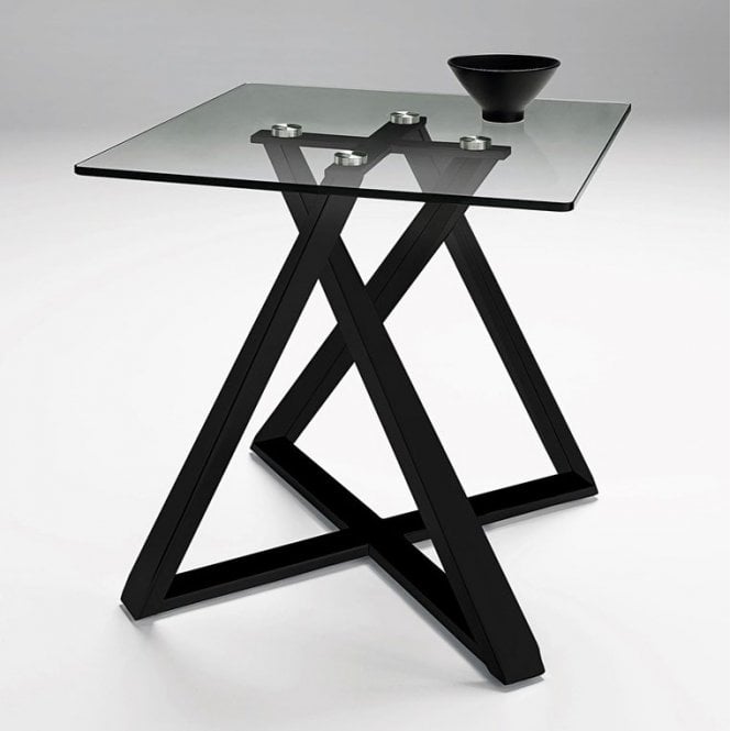 Nord Constance Clear Glass Square Lamp Table With Black Frame
