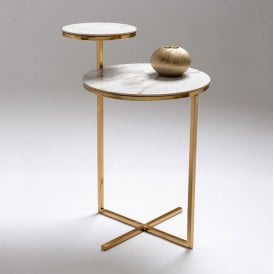 Crew Side Table - Brushed Brass & Marble Effect