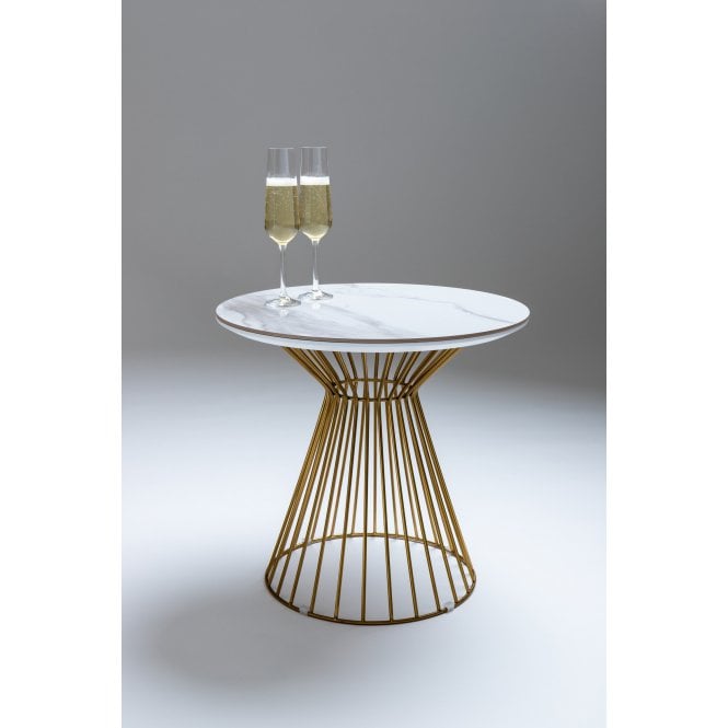 Nord Wire Circular Lamp Table - Ceramic Marble Effect & Brass Frame