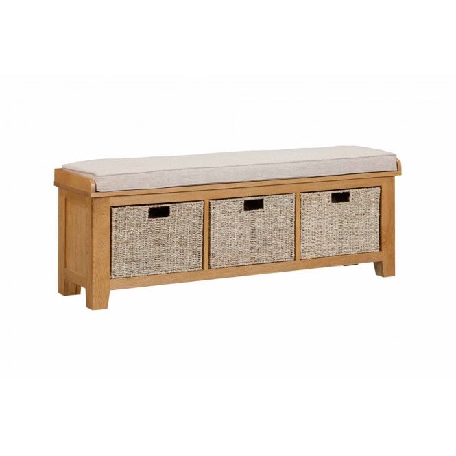 Solis Oakham Oak Hall Bench with Baskets