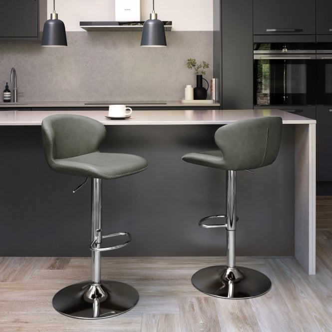 Solis Roland Gas Lift Swivel Bar Stool – Olive Vintage Faux Leather – Chrome Base