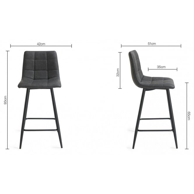 Square Stitch Grey Faux Leather Bar Stools with Black Legs (Pair)
