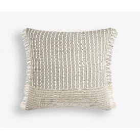 Decorative Scatter Cushion - Large Green with White Embroidery & Fringe
