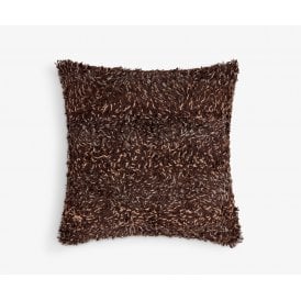 Decorative Scatter Cushion - Medium Square Shaggy Dark Brown Wooly
