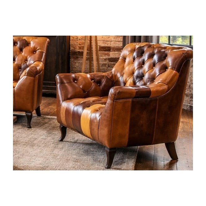Vintage Sofa Company Bamford Club Chair - Toffee Patchwork Leather - Fast Track