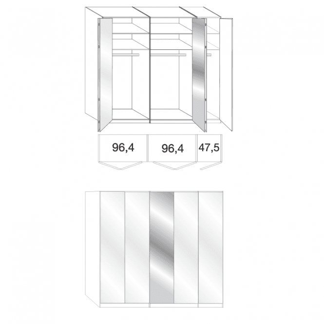 Wiemann Loft Wardrobe - 250cm Wide With 1 Mirrored Door - 216cm High