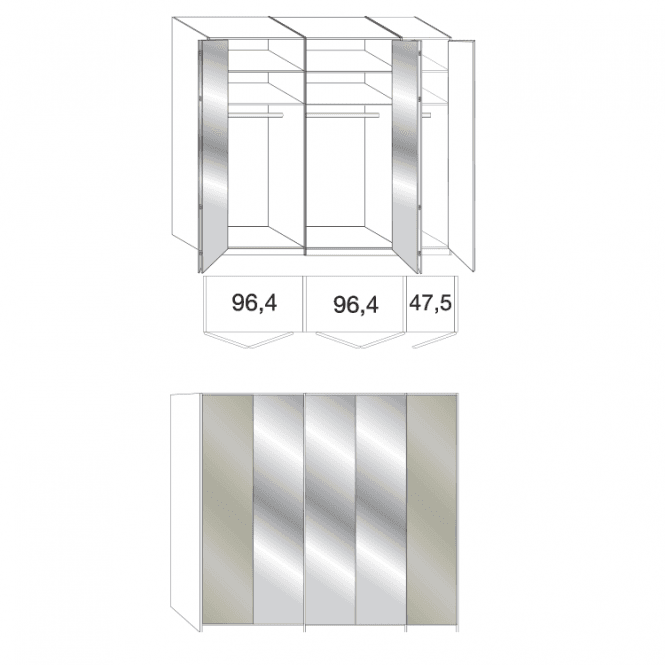 Wiemann Loft Wardrobe - 250cm Wide With 3 Mirrored Doors - 216cm High