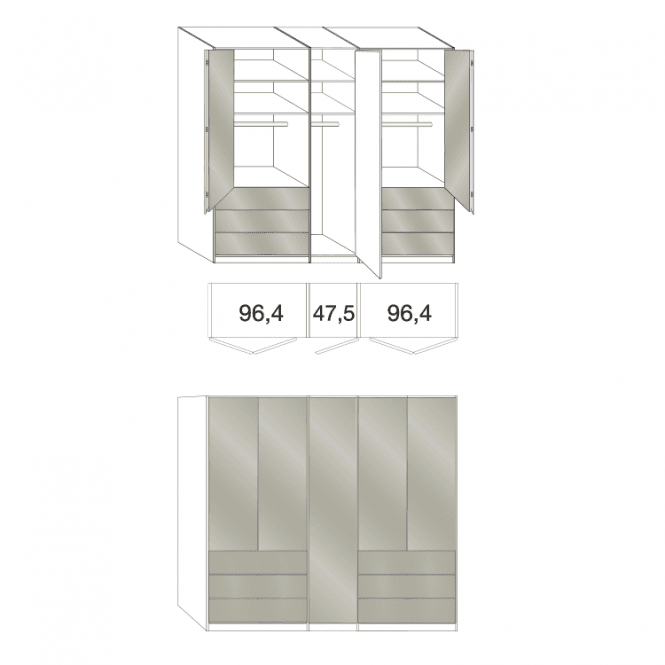 Wiemann Loft Wardrobe - 250cm Wide With 6 Drawers - 216cm High