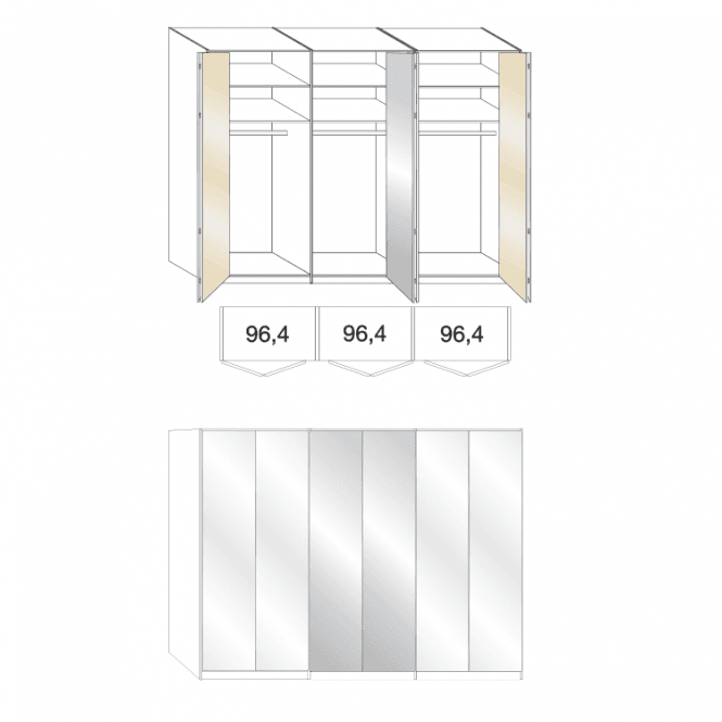 Wiemann Loft Wardrobe - 300cm Wide With 2 Mirrored Doors - 216cm High