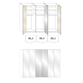 Loft Wardrobe - 300cm Wide With 2 Mirrored Doors - 216cm High