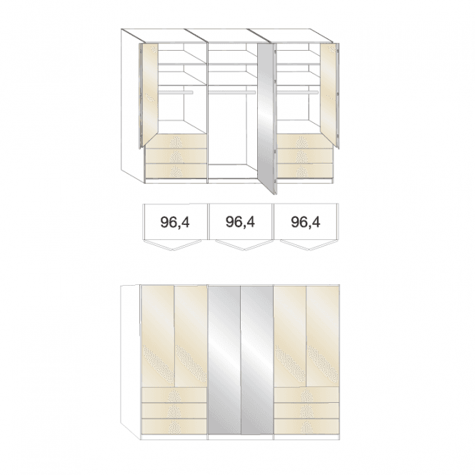 Wiemann Loft Wardrobe - 300cm Wide With 2 Mirrored Doors & Drawers - 216cm High