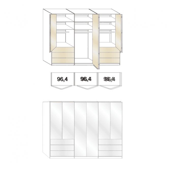 Wiemann Loft Wardrobe - 300cm Wide With 6 Drawers - 216cm High