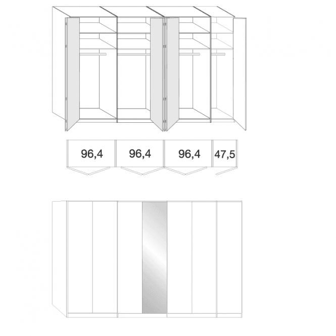 Wiemann Loft Wardrobe - 350cm Wide With 1 Central Mirrored Doors - 216cm High