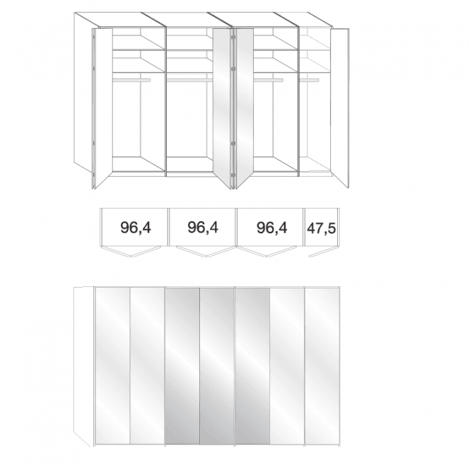 Wiemann Loft Wardrobe - 350cm Wide With 3 Central Mirrored Doors - 216cm High