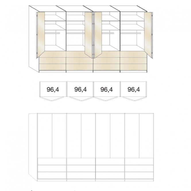 Wiemann Loft Wardrobe - 400cm Wide With 12 Drawers - 216cm High