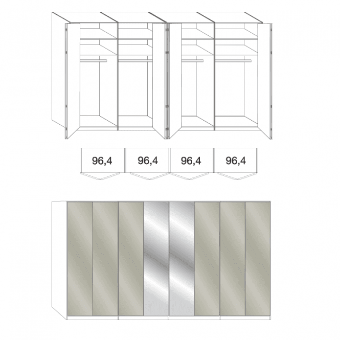 Wiemann Loft Wardrobe - 400cm Wide With 2 Central Mirrored Doors - 216cm High