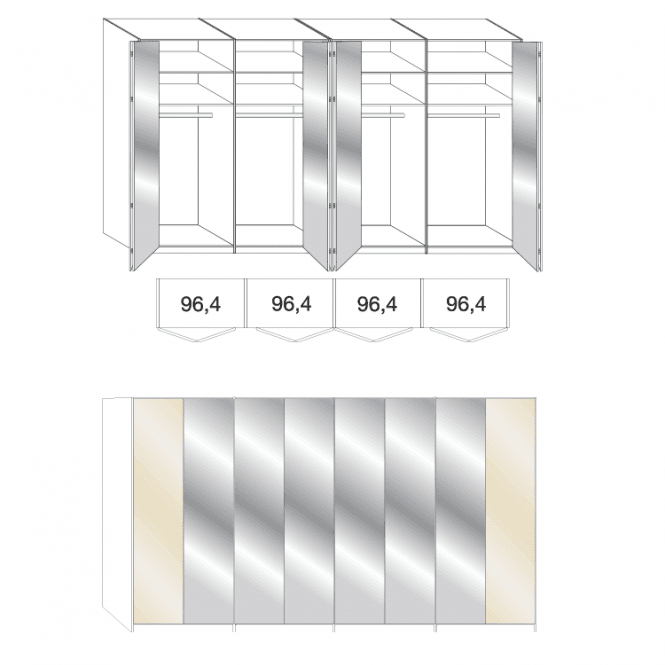Wiemann Loft Wardrobe - 400cm Wide With 6 Central Mirrored Doors - 216cm High