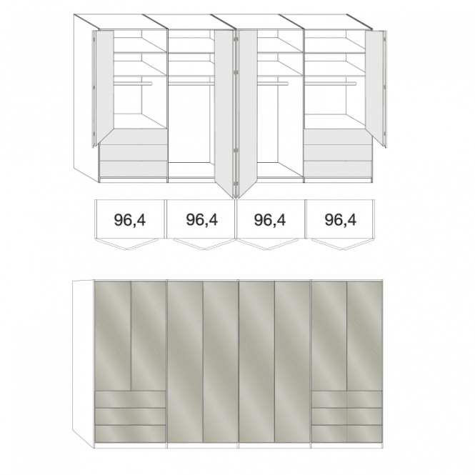 Wiemann Loft Wardrobe - 400cm Wide With 6 Outer Drawers - 216cm High