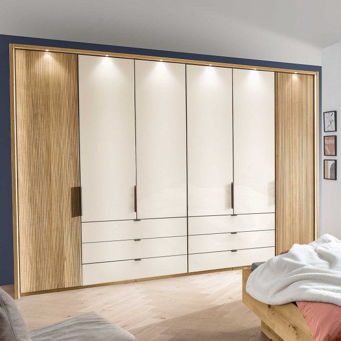 Wiemann New York Hinged Grooved Wood Wardrobe With Drawers - 216cm High