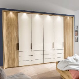 New York Hinged Grooved Wood Wardrobe With Drawers - 216cm High